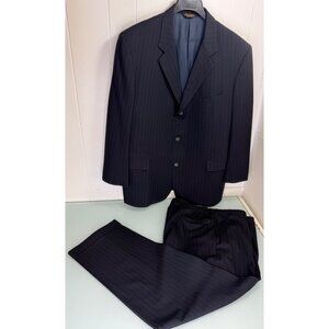 VTG Brooks Brothers Makers 2 Piece Suit 48R Blazer 40X29 Pants Striped Navy USA